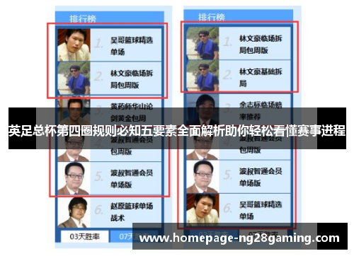 英足总杯第四圈规则必知五要素全面解析助你轻松看懂赛事进程